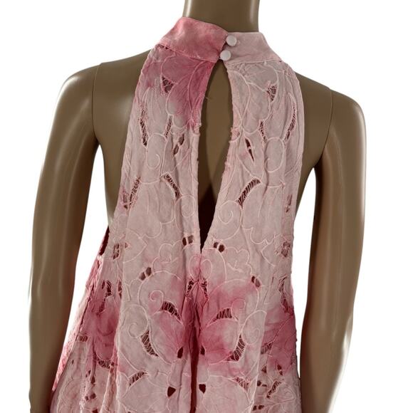 Free People Pink Ombre Tie Dye Eyelet Linen Trapeze Flowy Mini Dress - Picture 8 of 11